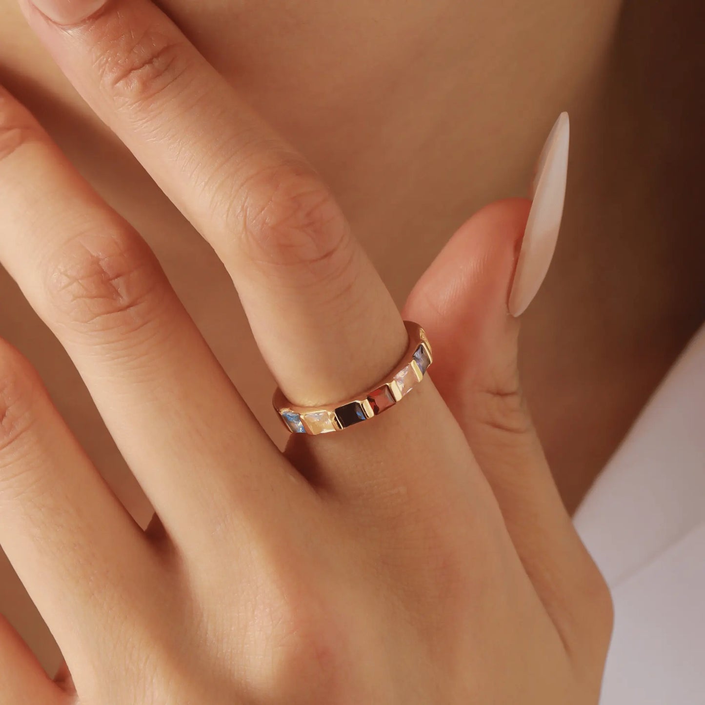 Princess Cut Birthstone Band Ring