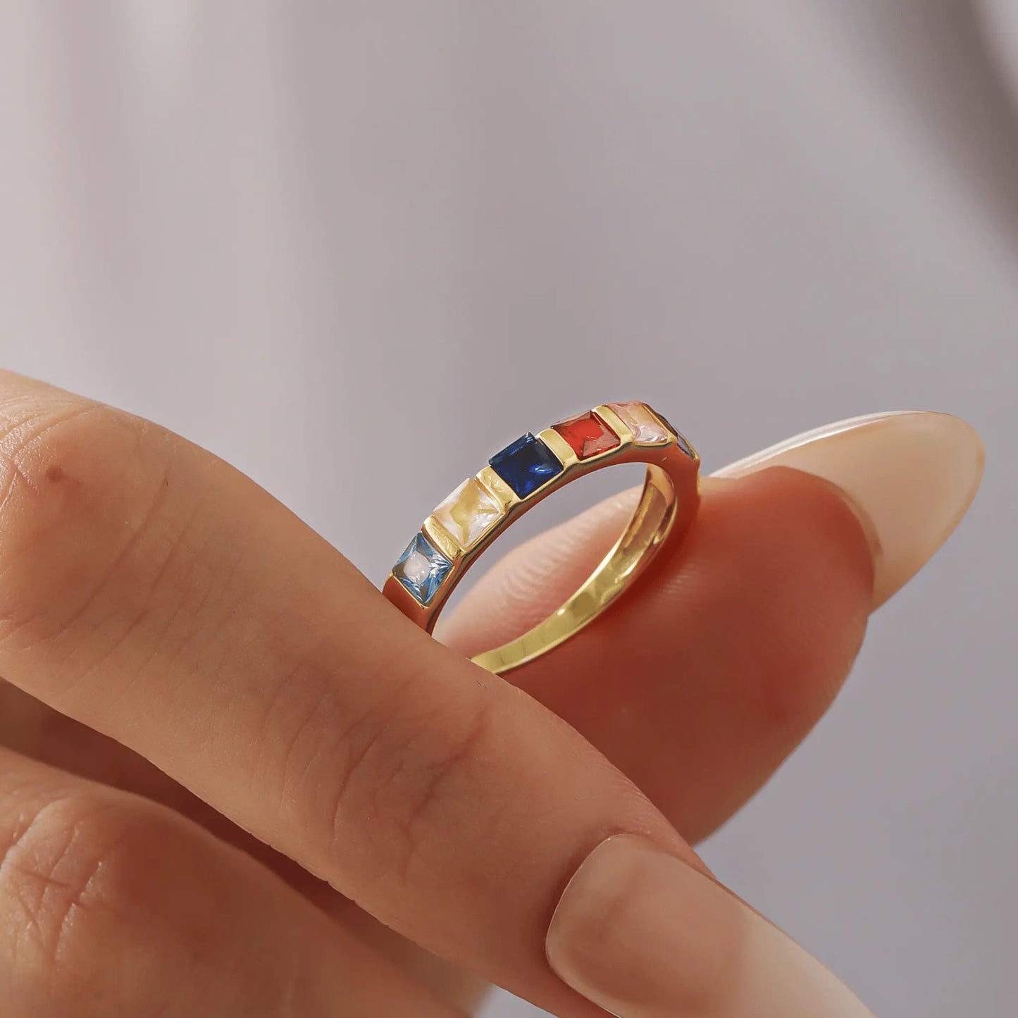 Princess Cut Birthstone Band Ring