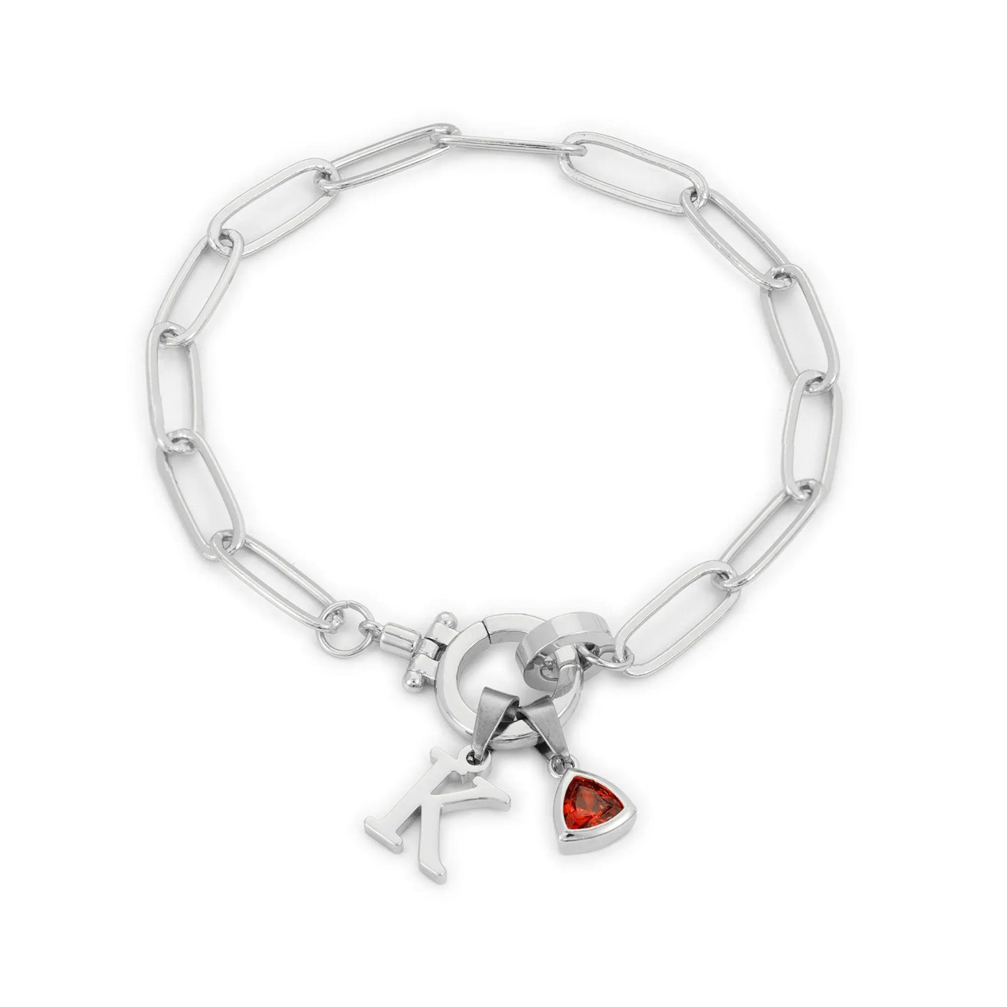 Paperclip Birthstone Initial Charm Bracelet - CLAYCALI