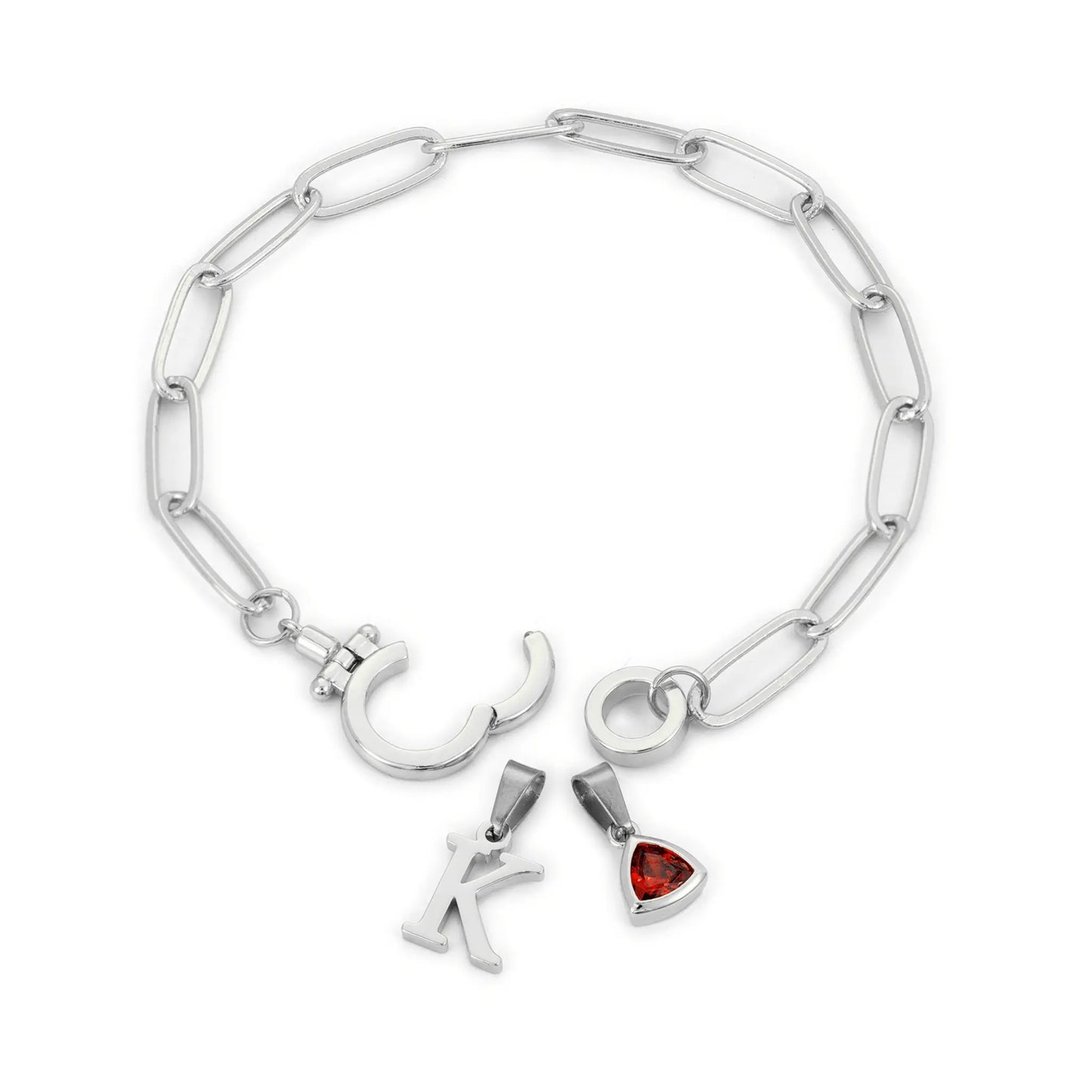 Paperclip Birthstone Initial Charm Bracelet - CLAYCALI