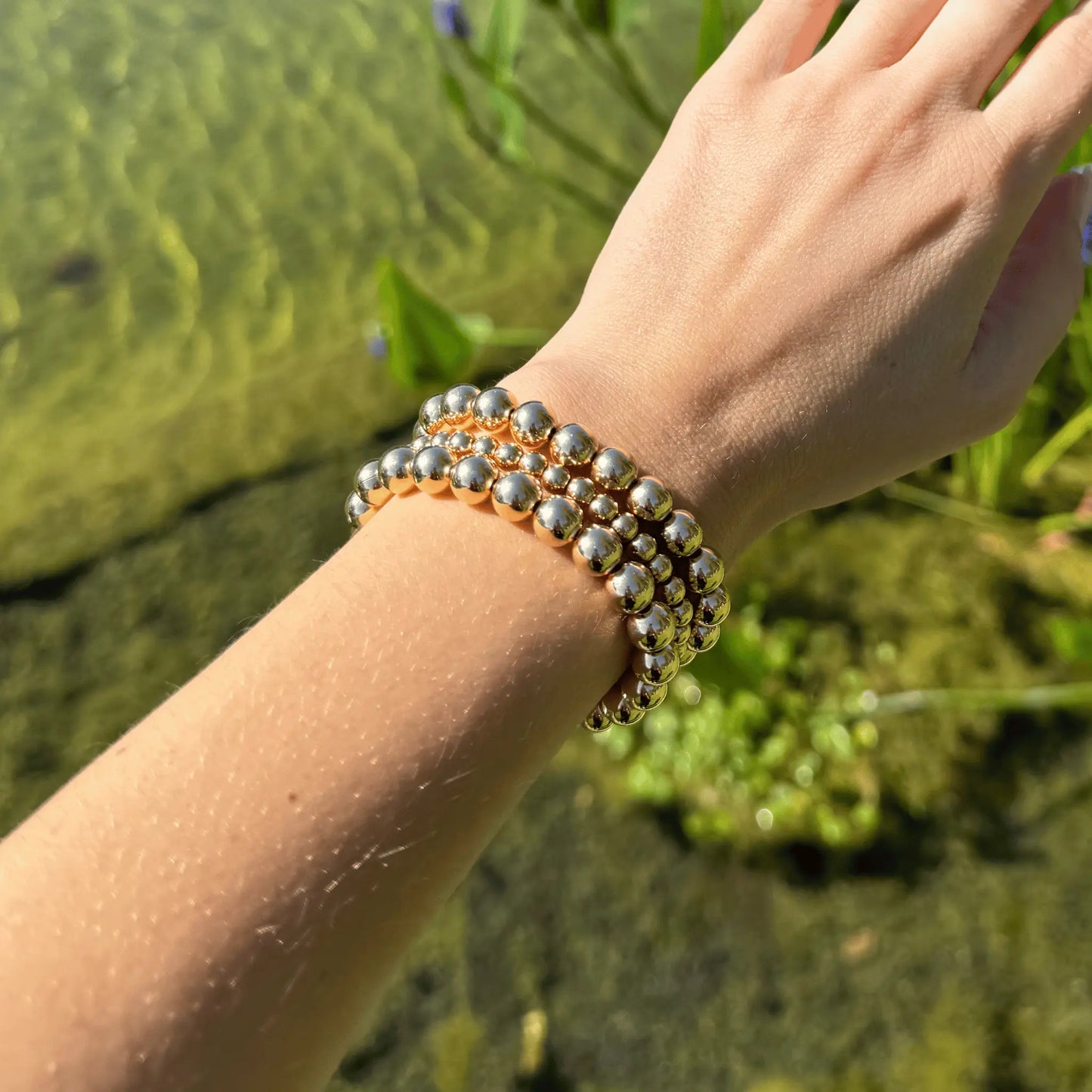 858 Gold Bead Bracelet Stack