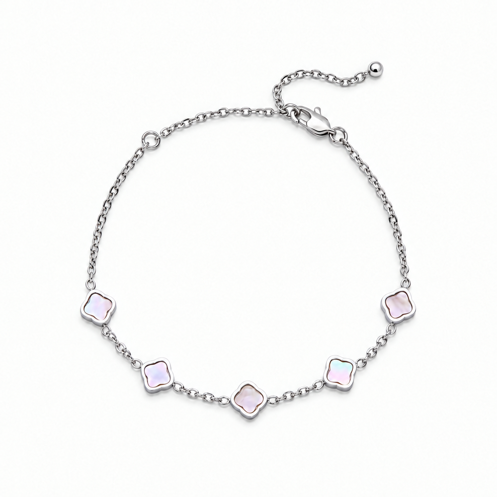 Leni Mini Pearl Clover Bracelet — white background silver