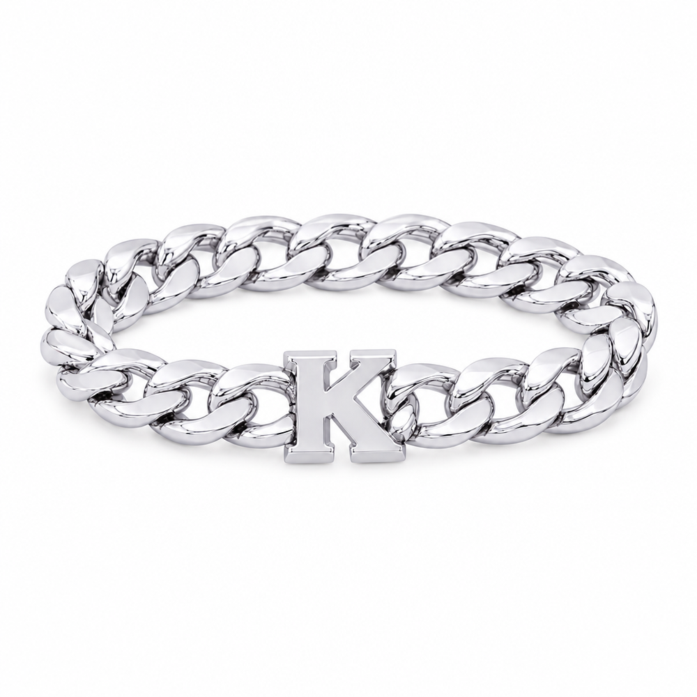 Marin Curb Initial Bracelet — white background silver