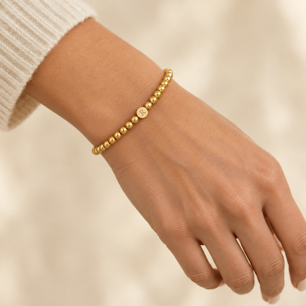 Ruby Engraved Initial Beaded Bracelet - CLAYCALI