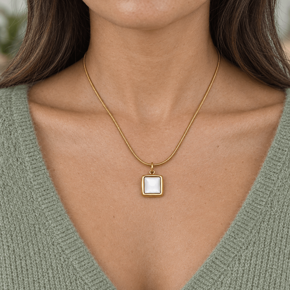 Kaylee Mother of Pearl Square Pendant Necklace - CLAYCALI