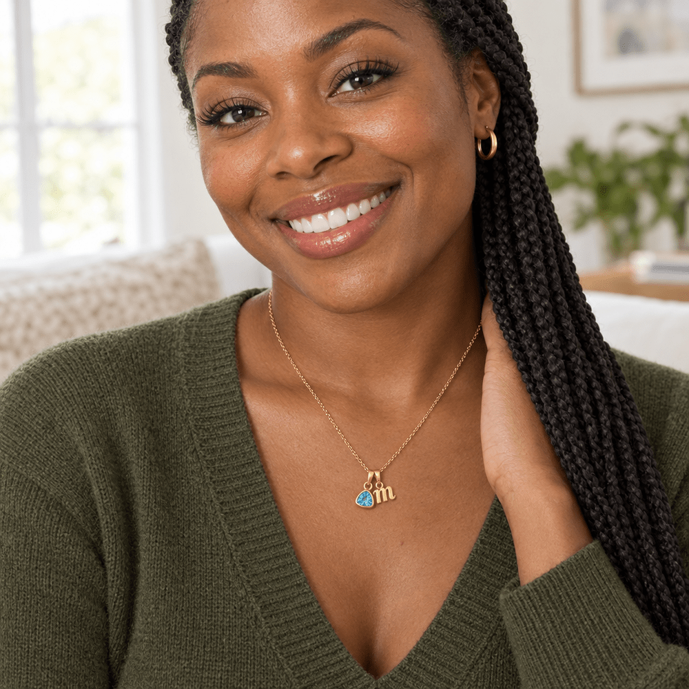 Marlo By Heart Initial & Birthstone Necklace - CLAYCALI