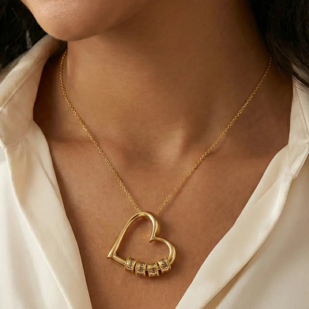 Heart Necklace with Engraved Beads - CLAYCALI
