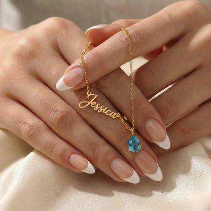 Signature Name And Birthstone Necklace - CLAYCALI