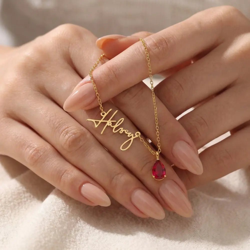 Signature Name And Birthstone Necklace - CLAYCALI