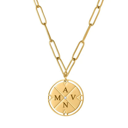 Engraved Initial Compass Necklace - CLAYCALI