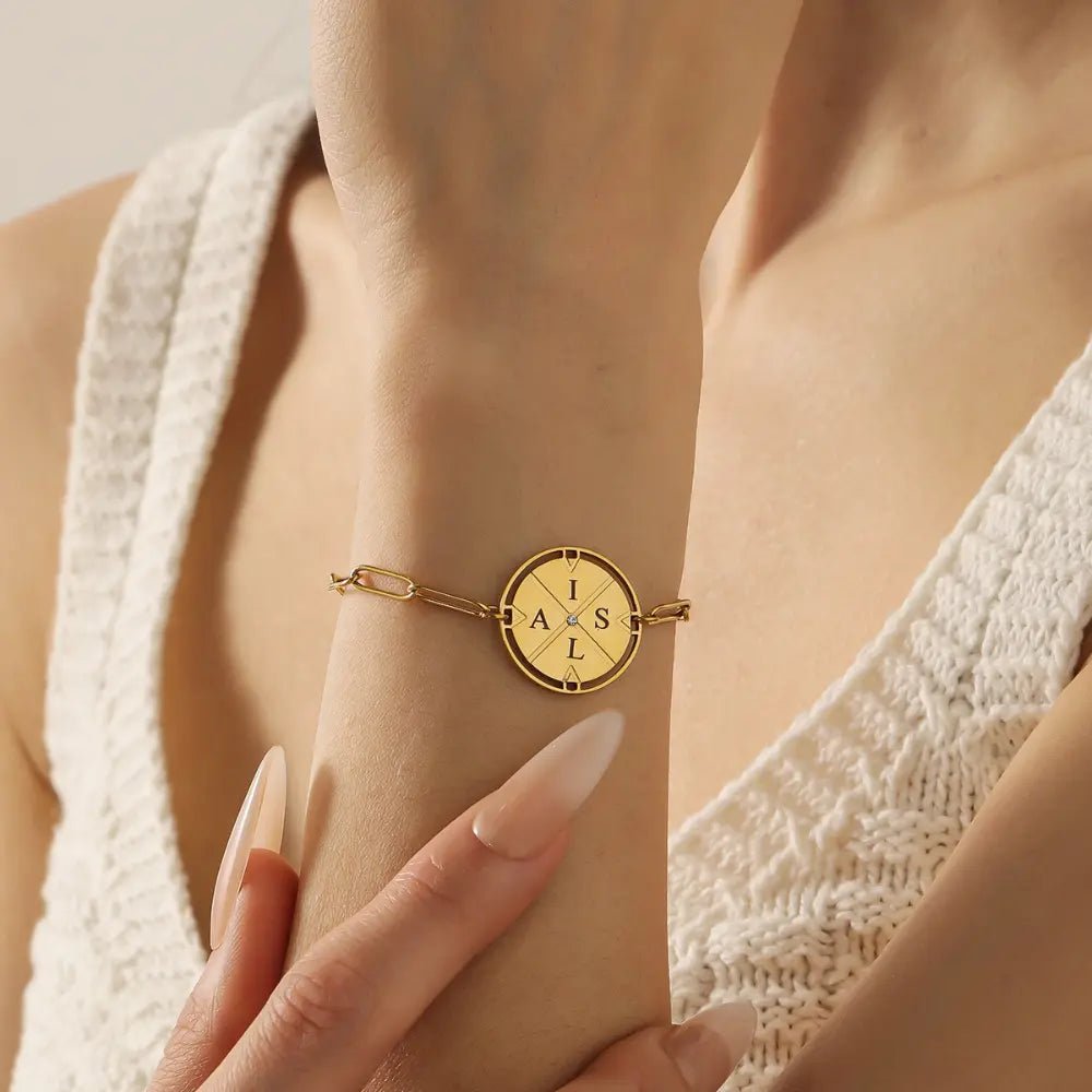Engraved Compass Bracelet - CLAYCALI