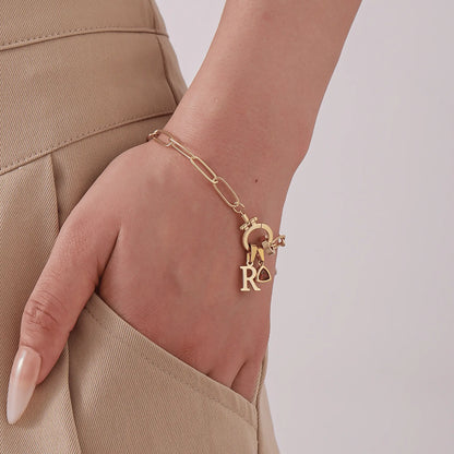 Paperclip Birthstone Initial Charm Bracelet - CLAYCALI