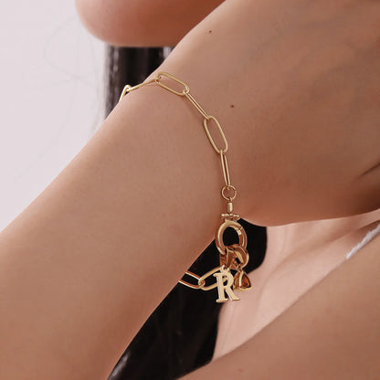 Paperclip Birthstone Initial Charm Bracelet - CLAYCALI
