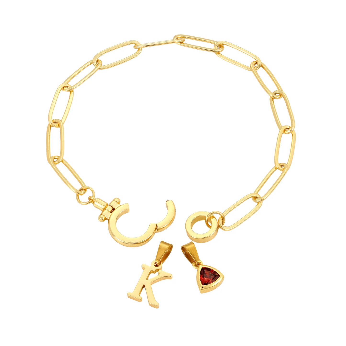 Paperclip Birthstone Initial Charm Bracelet - CLAYCALI