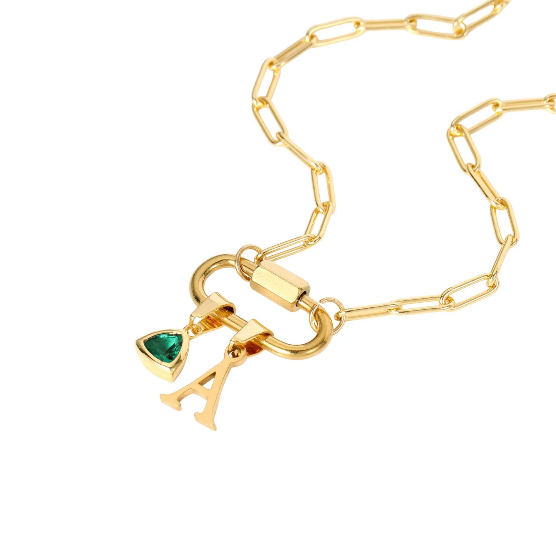 Carabiner Charm Lock Necklace With Initial & Birthstone - CLAYCALI