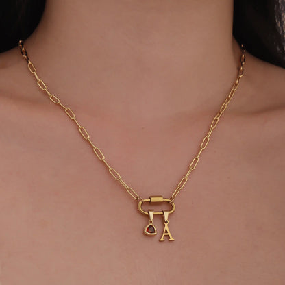 Carabiner Charm Lock Necklace With Initial & Birthstone - CLAYCALI