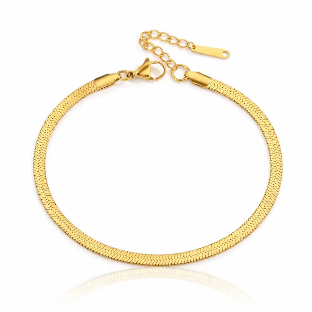 Nyla Gold Herringbone Anklet - CLAYCALI
