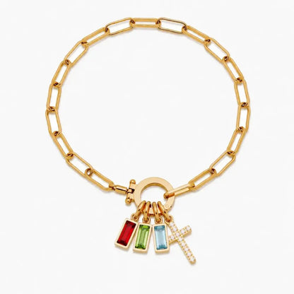 Paperclip Multi Birthstone Cross Bracelet - CLAYCALI