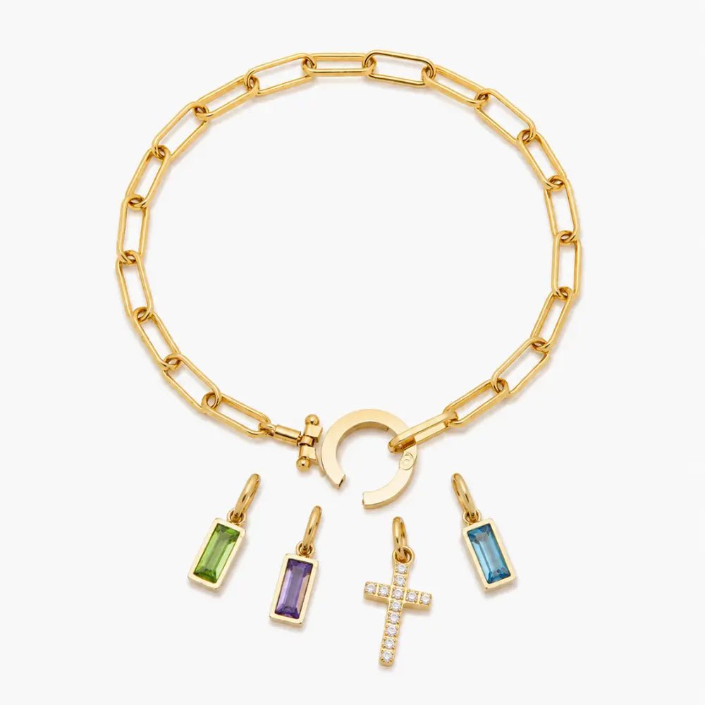 Paperclip Multi Birthstone Cross Bracelet - CLAYCALI