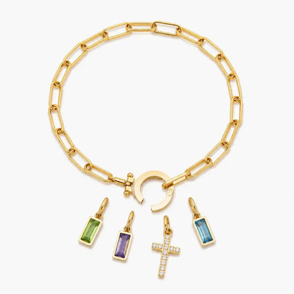 Paperclip Multi Birthstone Cross Bracelet - CLAYCALI