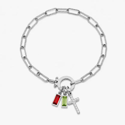 Paperclip Multi Birthstone Cross Bracelet - CLAYCALI