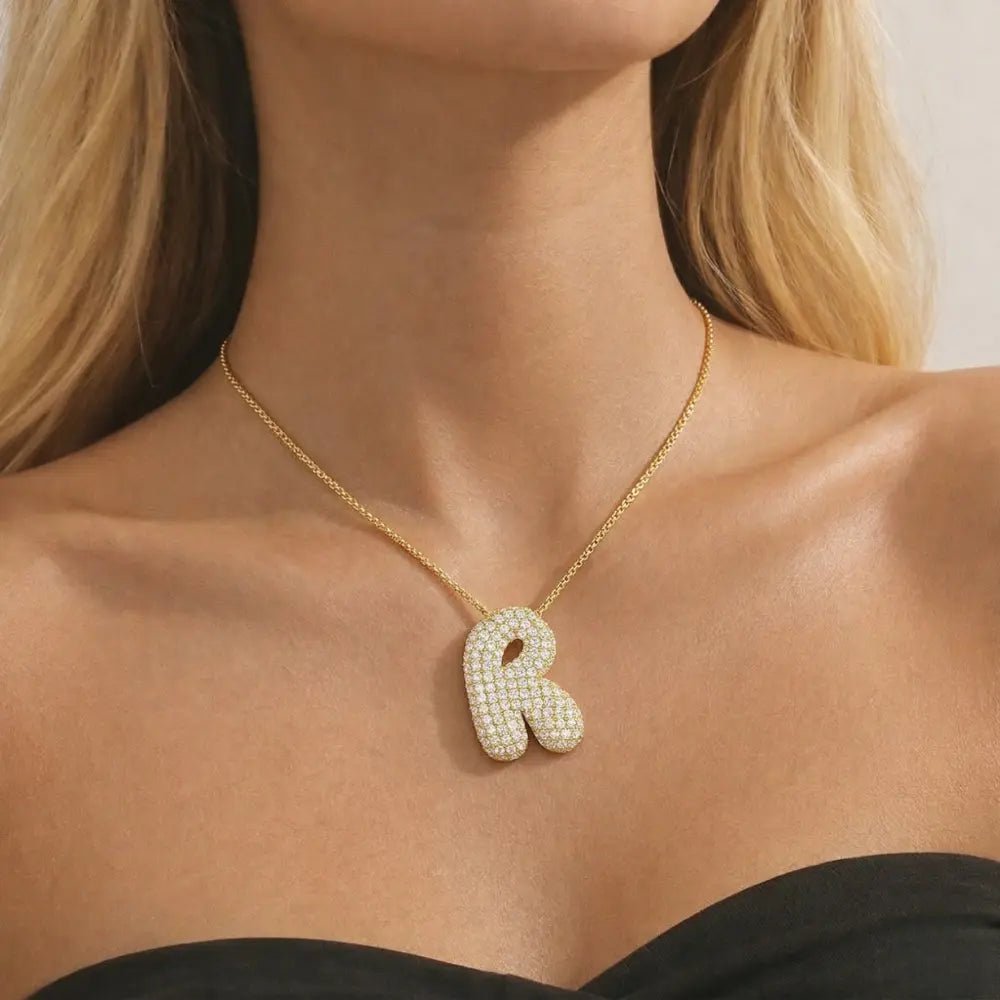Bubble Initial Diamond Necklace - CLAYCALI