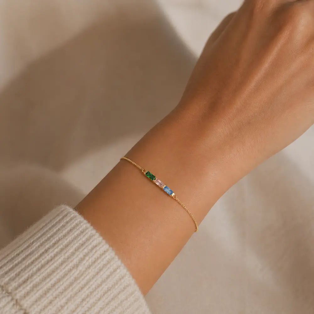 Dainty Baguette Birthstone Bracelet - CLAYCALI