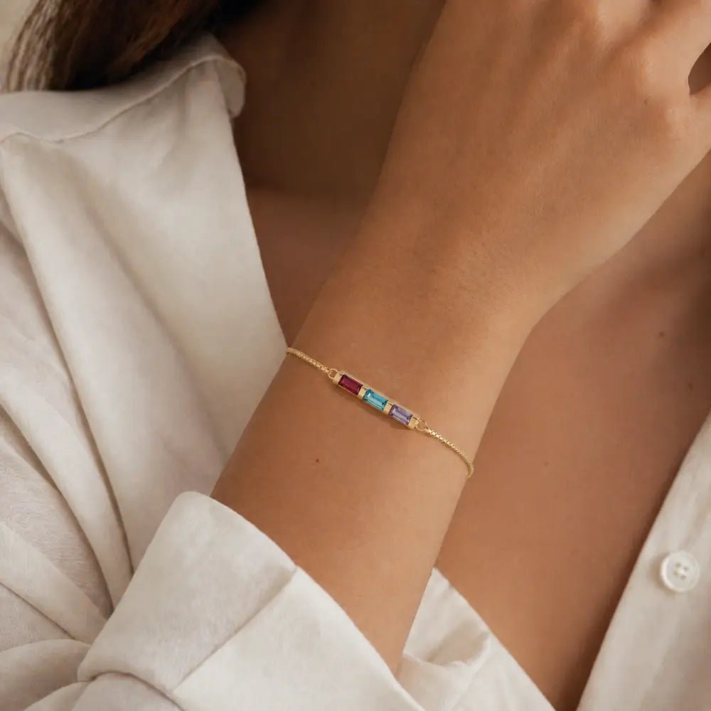 Dainty Baguette Birthstone Bracelet - CLAYCALI