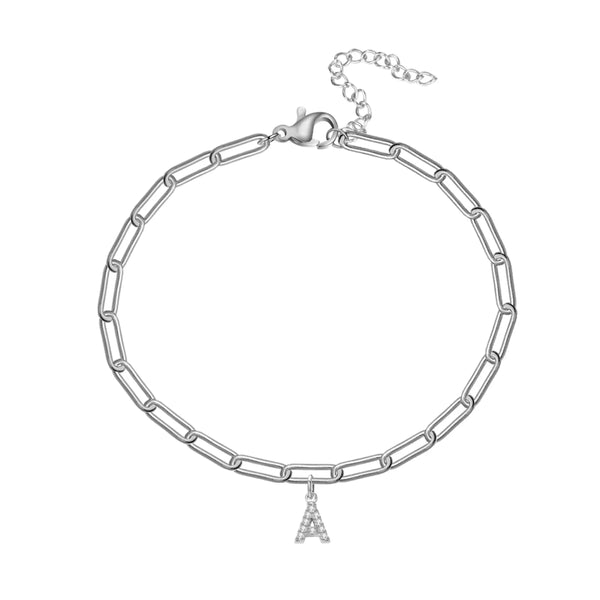 Silver Paperclip Initial Charm Bracelet