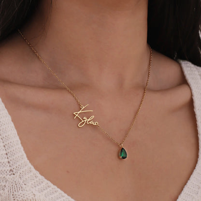 Signature Name And Birthstone Necklace - CLAYCALI
