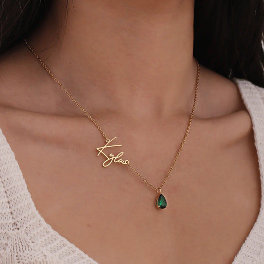 Signature Name And Birthstone Necklace - CLAYCALI