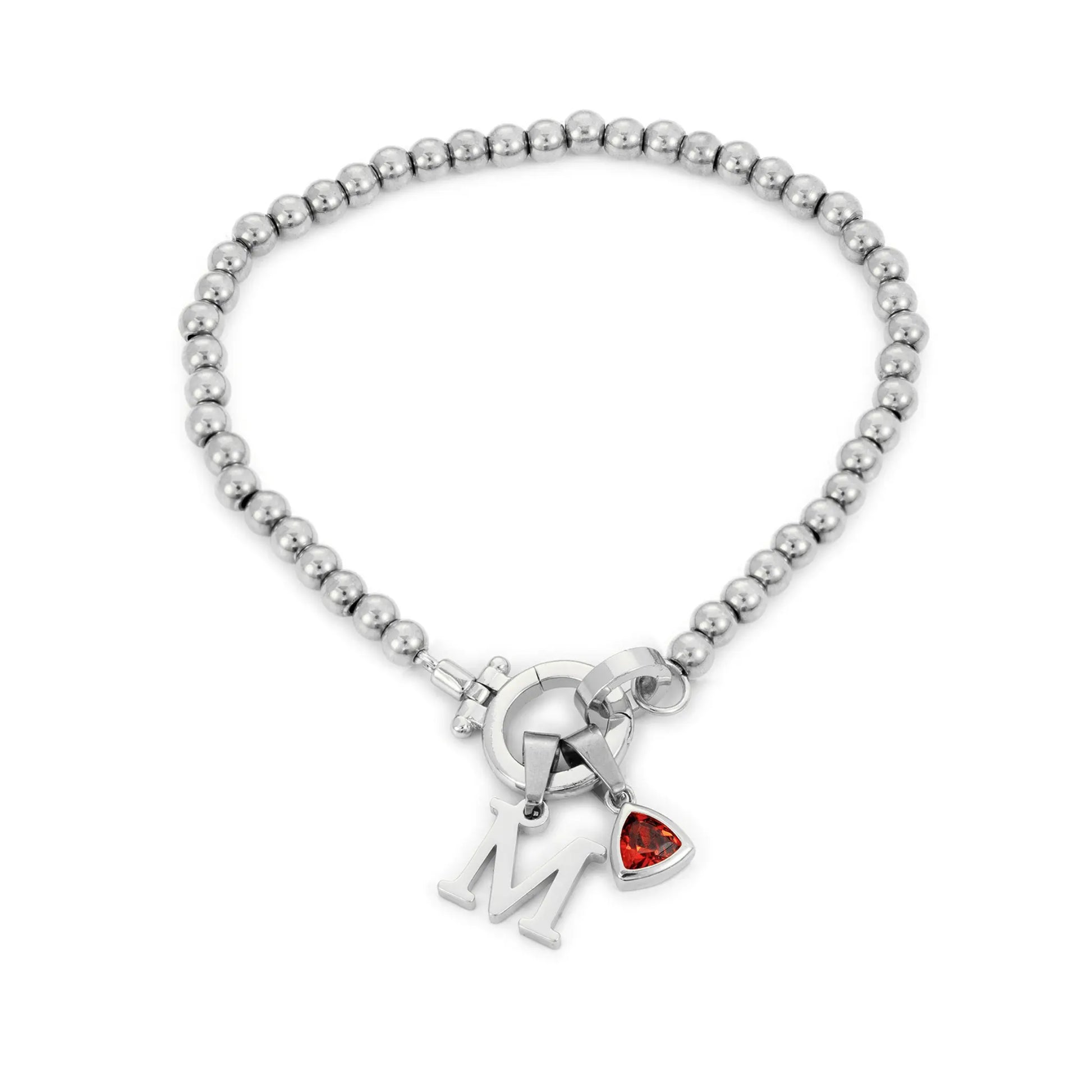 Gold Beaded Birthstone Initial Charm Bracelet - CLAYCALI