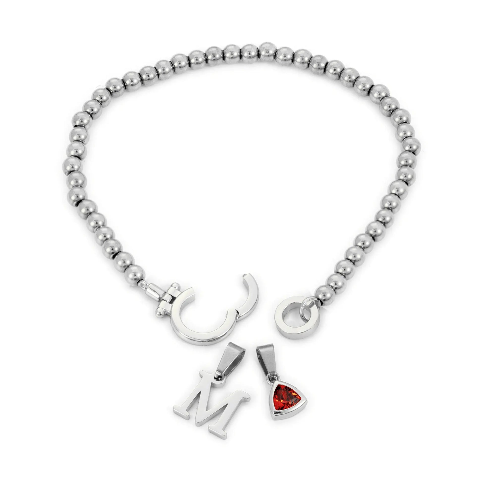 Gold Beaded Birthstone Initial Charm Bracelet - CLAYCALI