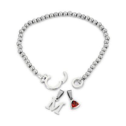 Gold Beaded Birthstone Initial Charm Bracelet - CLAYCALI