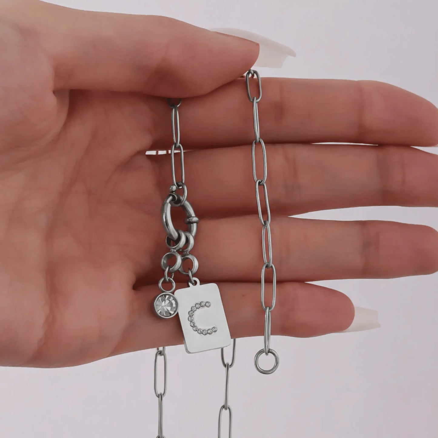 Silver Pave Initial Pendant Necklace - CLAYCALI