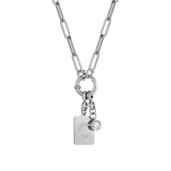 Silver Pave Initial Pendant Necklace