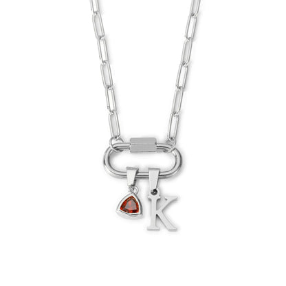 Carabiner Charm Lock Necklace With Initial & Birthstone - CLAYCALI