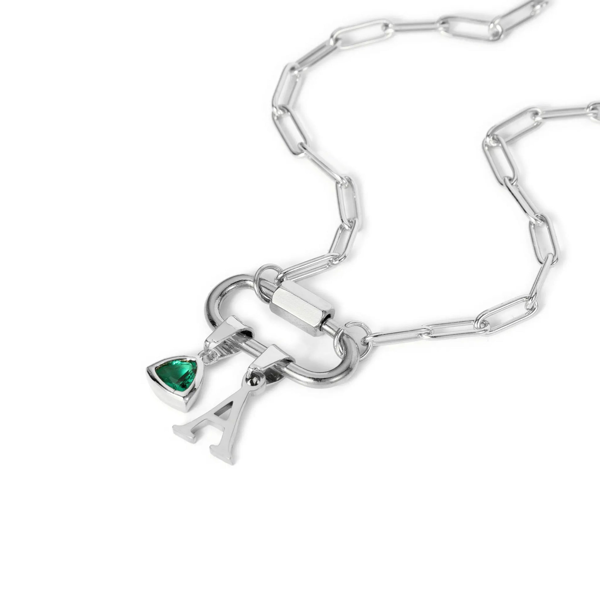 Carabiner Charm Lock Necklace With Initial & Birthstone - CLAYCALI