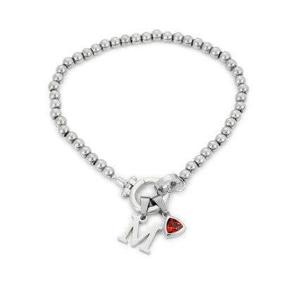 Gold Beaded Birthstone Initial Charm Bracelet - CLAYCALI