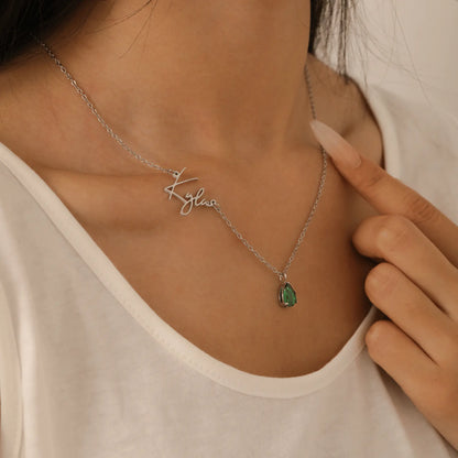 Signature Name And Birthstone Necklace - CLAYCALI