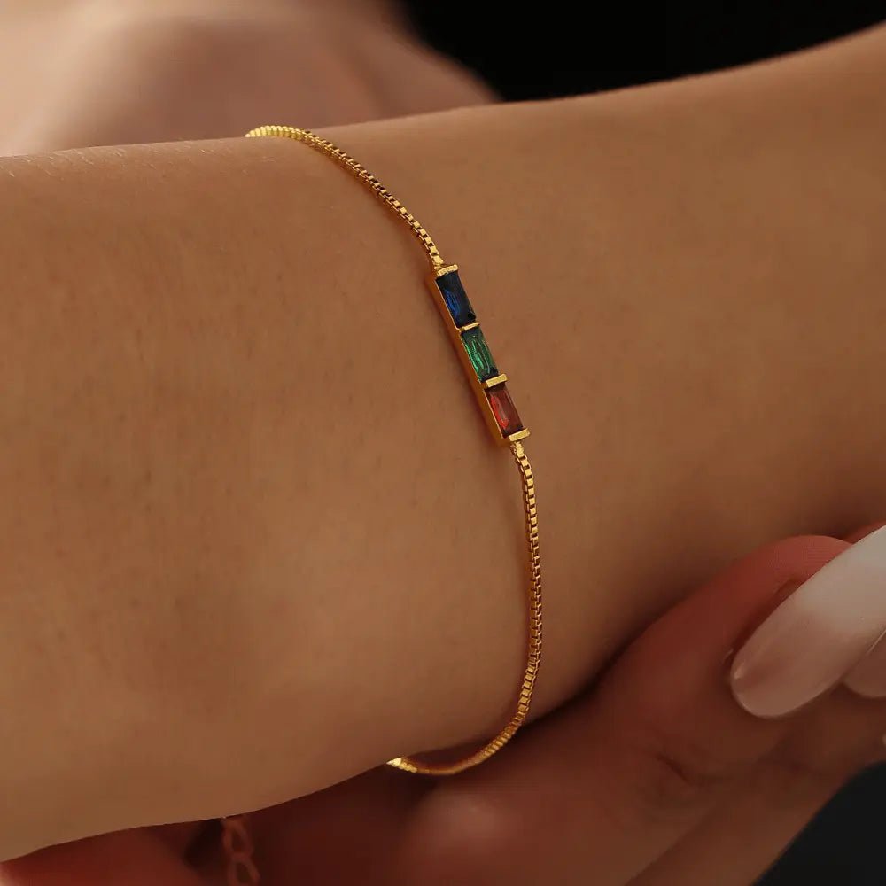 Dainty Baguette Birthstone Bracelet - CLAYCALI