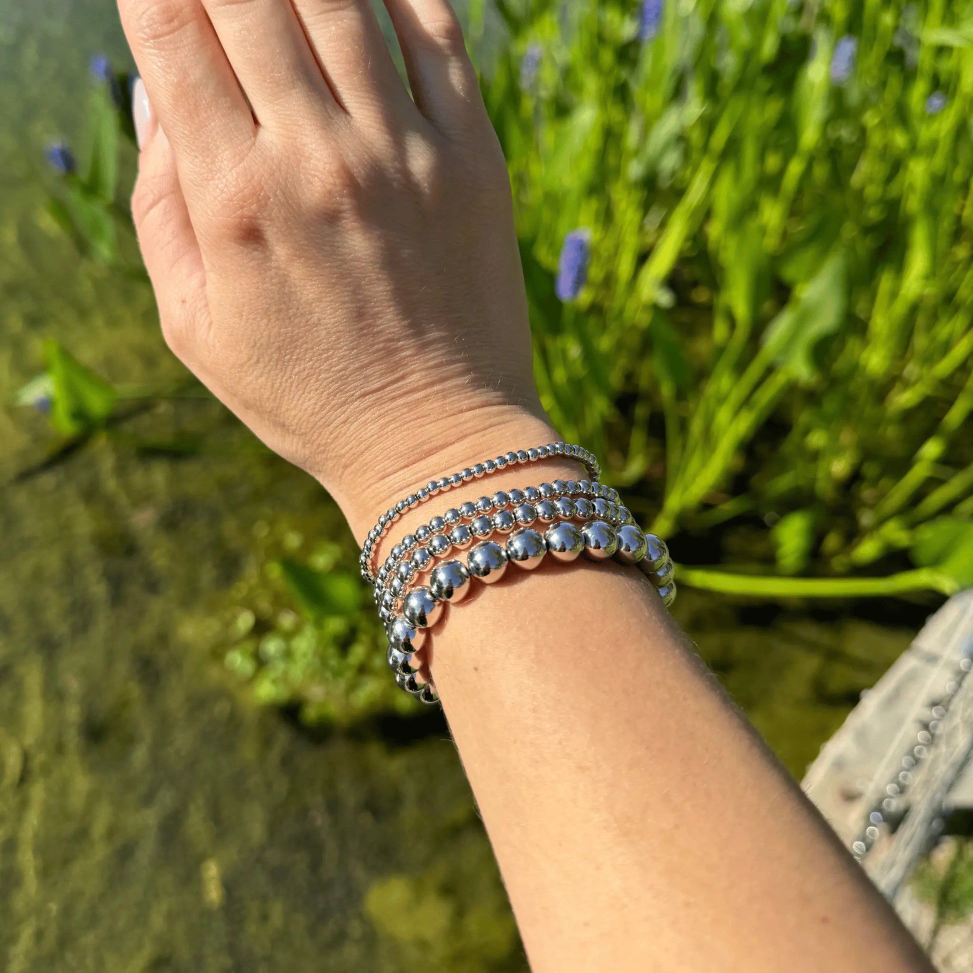 8543 Silver Bead Bracelet Stack - CLAYCALI