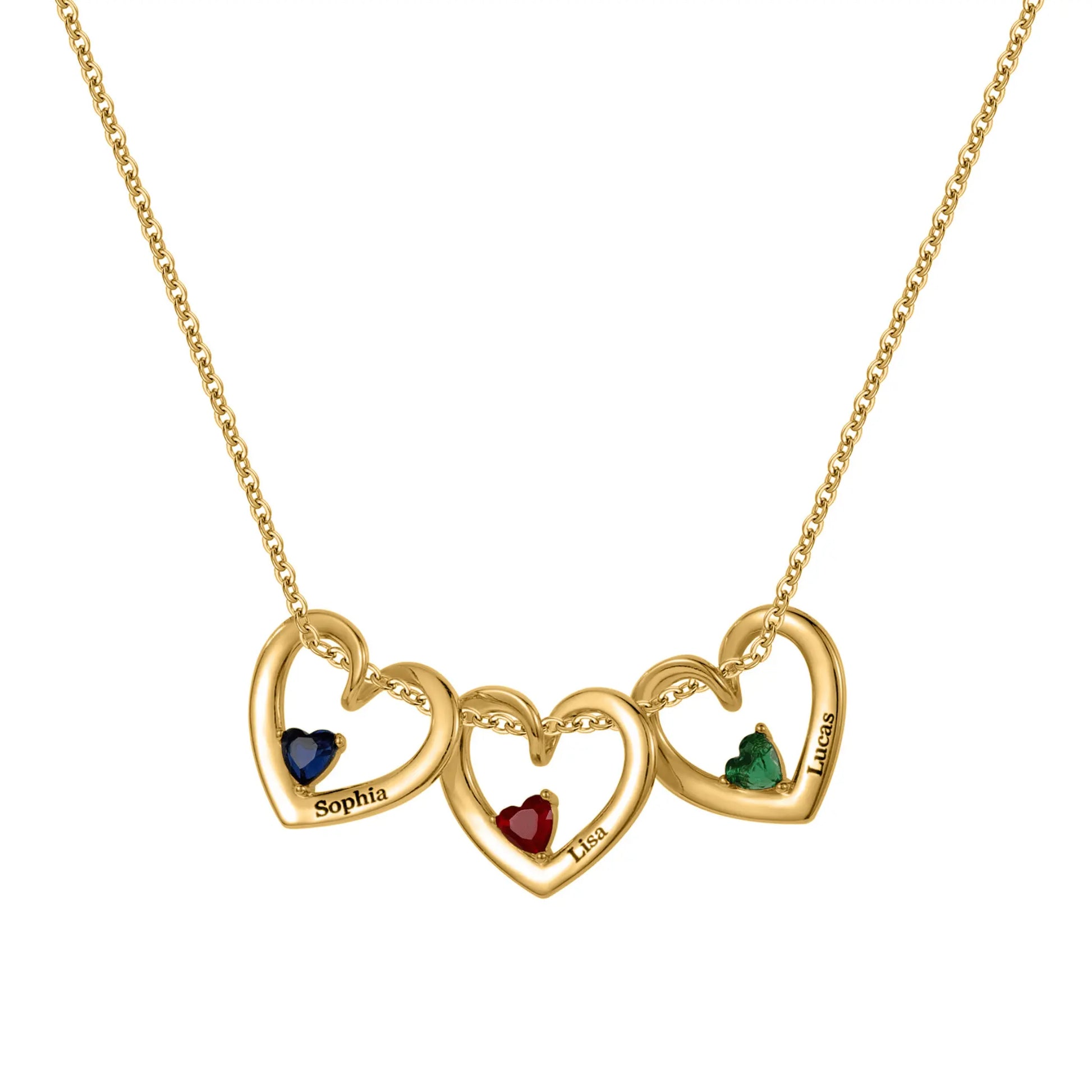 Custom 3 Hearts Name & Birthstone Necklace - CLAYCALI