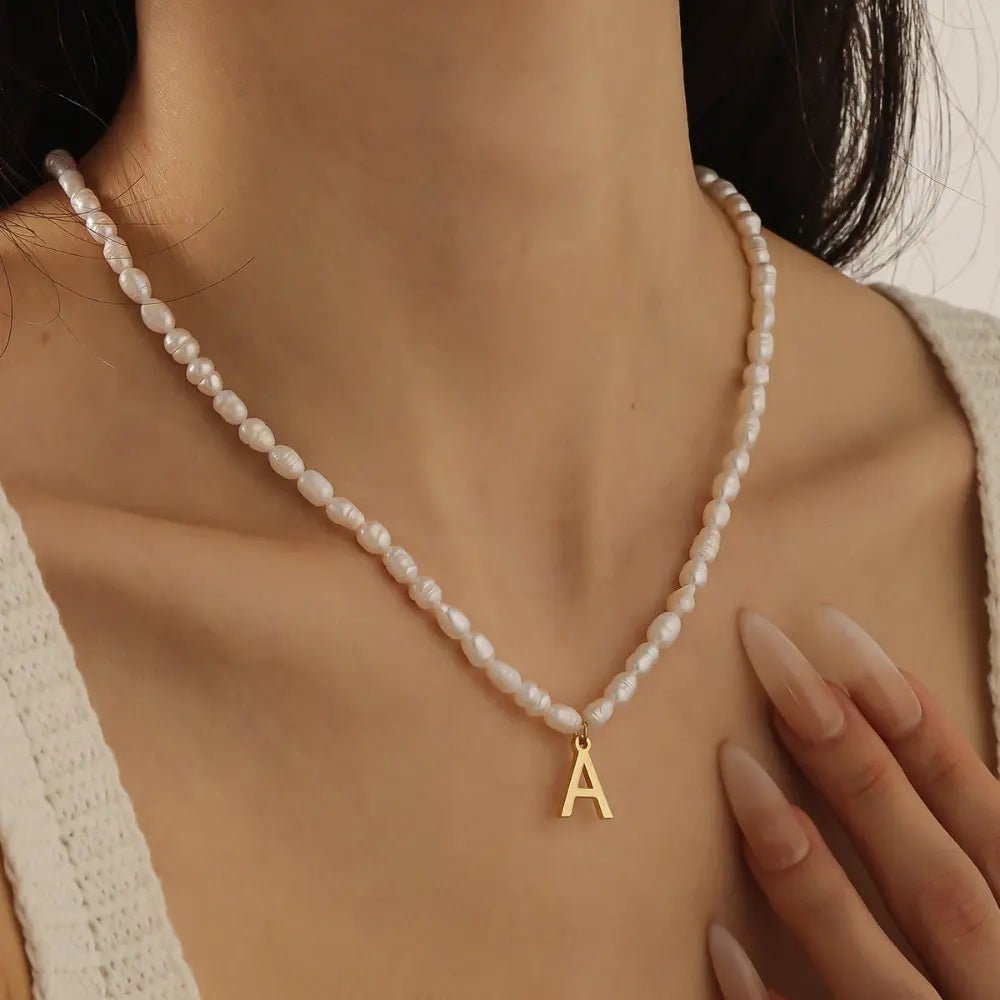 Statement Initial Pearl Necklace - CLAYCALI