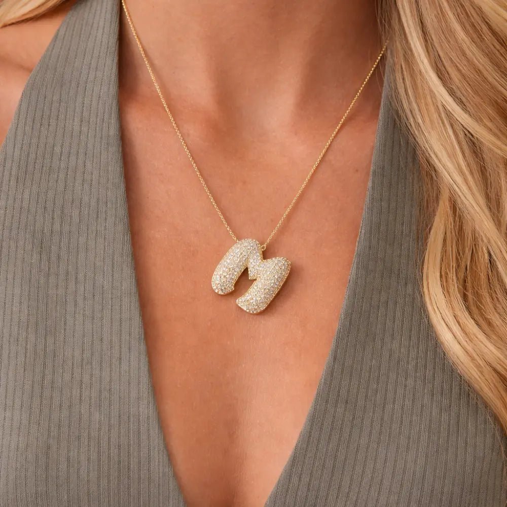 Bubble Initial Diamond Necklace - CLAYCALI