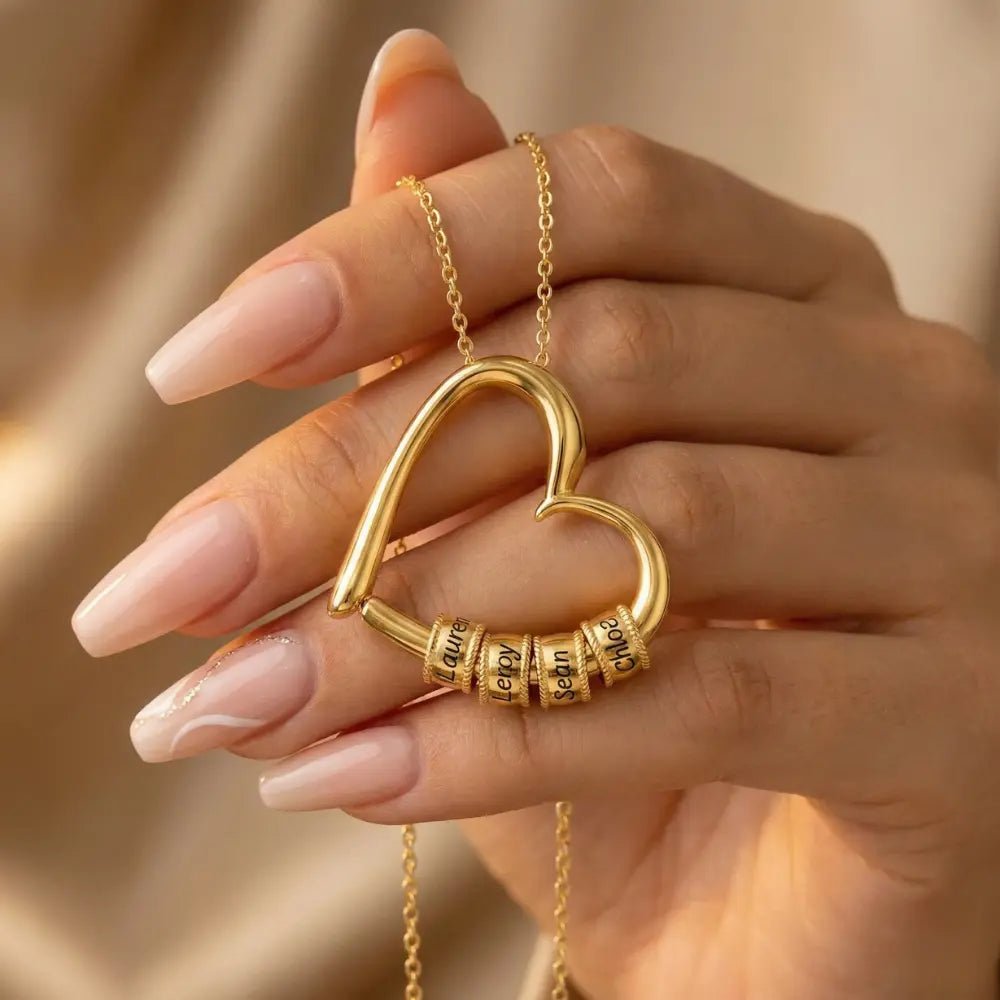 Heart Necklace with Engraved Beads - CLAYCALI