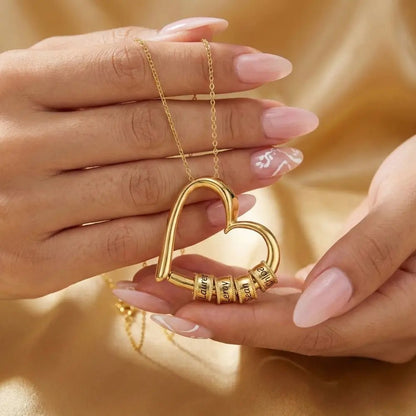 Heart Necklace with Engraved Beads - CLAYCALI