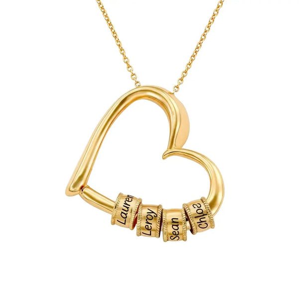 Heart Necklace with Engraved Beads