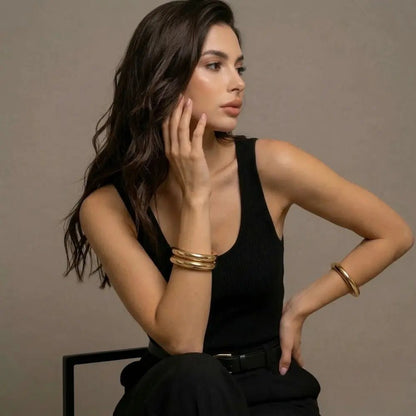 Sienna Smooth Gold Bangle - CLAYCALI