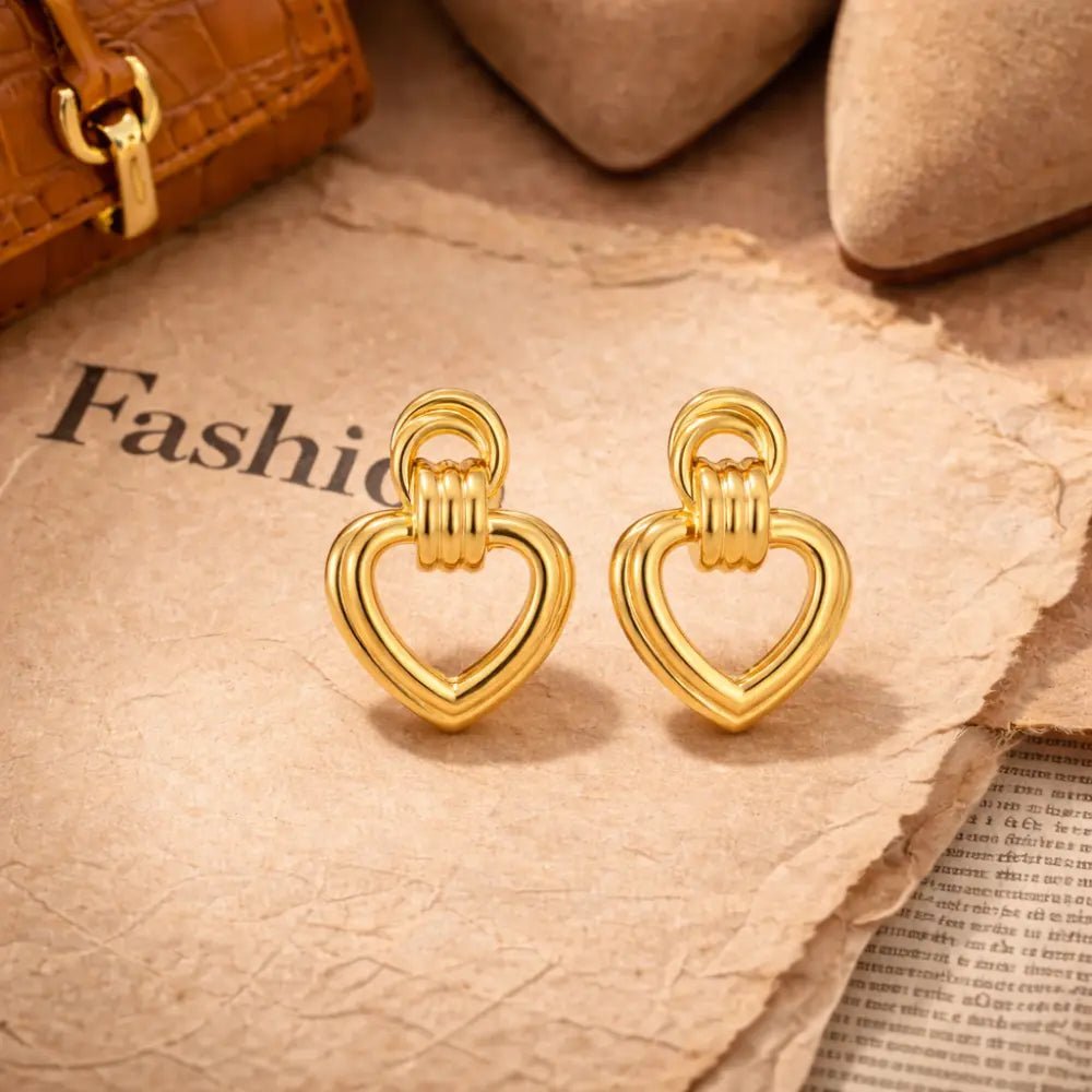 Bella Heart Gold Earrings - CLAYCALI